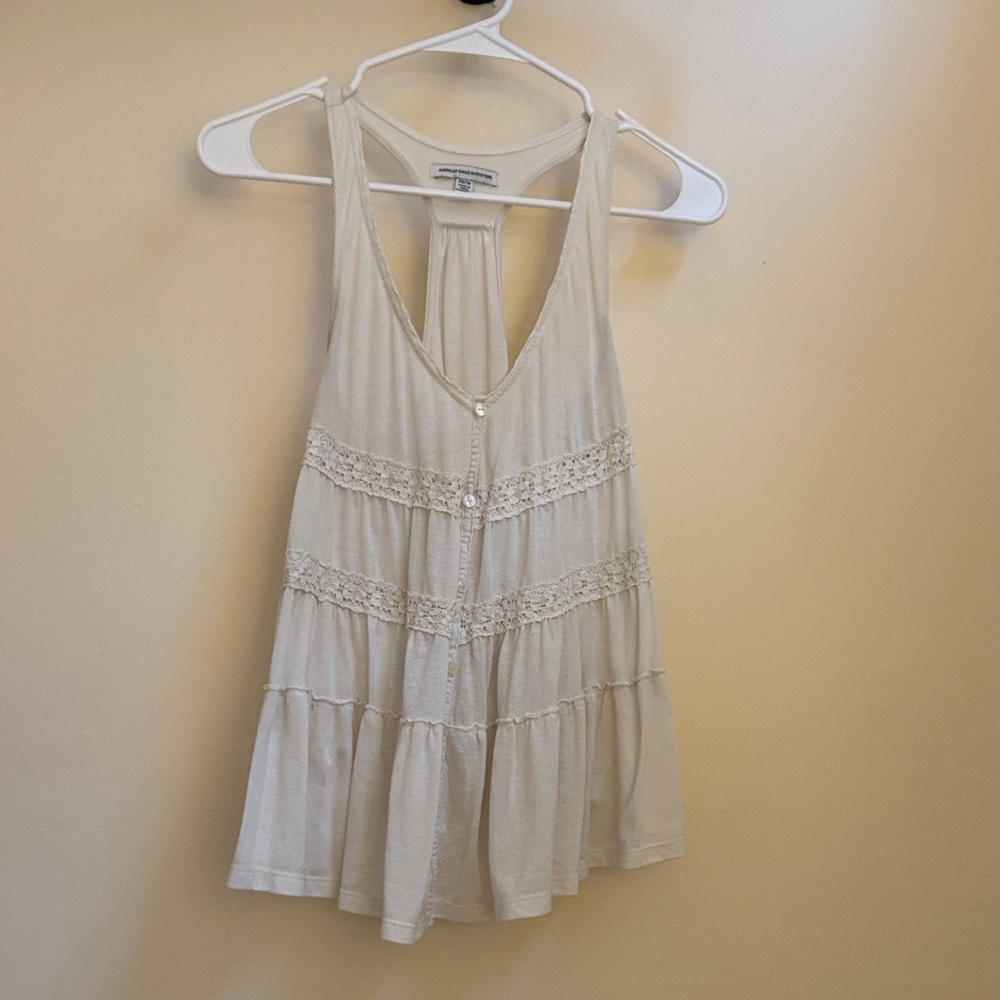 American Eagle Outfitters Cream Lace Tank Top
